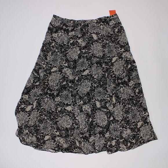 David Lawrence Black Whimsygoth Midi Skirt With Beige Florals Size 12 - Picture 1 of 5